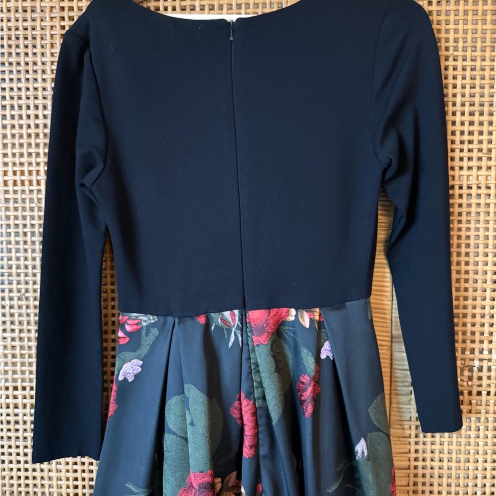 Hutch Blue Fit and Flare Dress with Red Floral Design